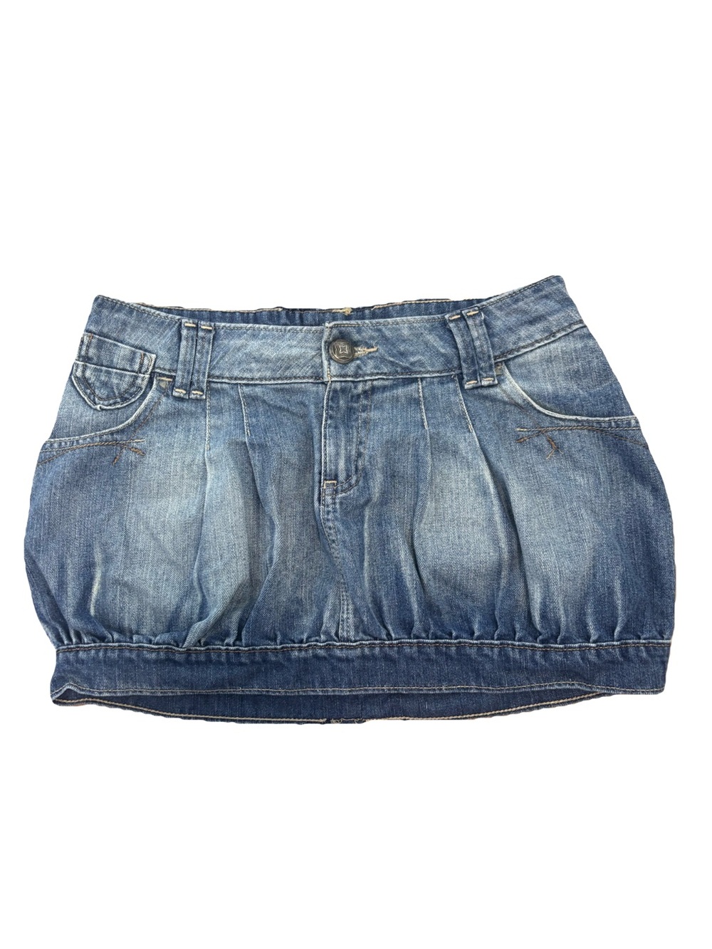 Pull&Bear Washed Blue Denim Bubble Mini Skirt